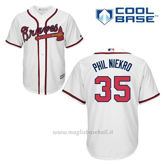 Maglia Baseball Uomo Atlanta Braves 35 Phil Niekro Bianco 1ªCool Base